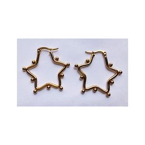 Women Pierced Star Shape Hoop Earrings 33mm Stainless Steel Gold Tone NWOT